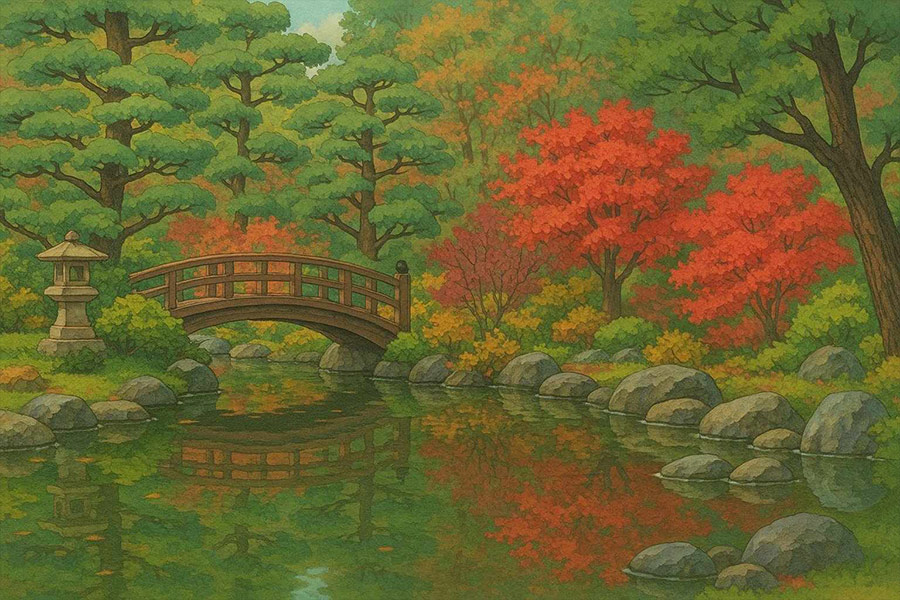 Illustrazione di un ponte di natura anime