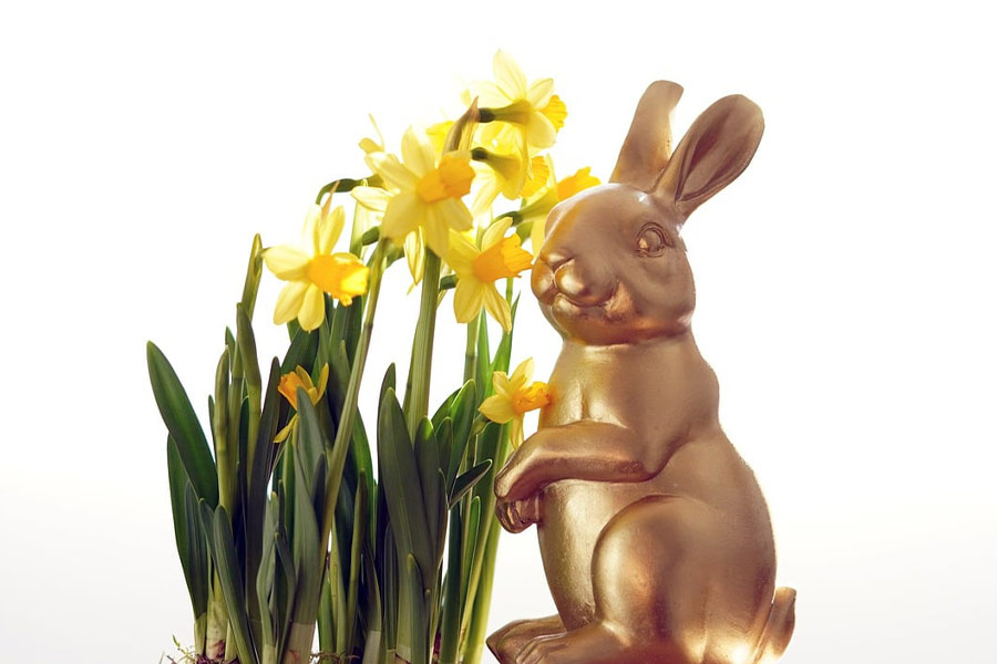 Coniglietto dorato con fiori gialli per Pasqua