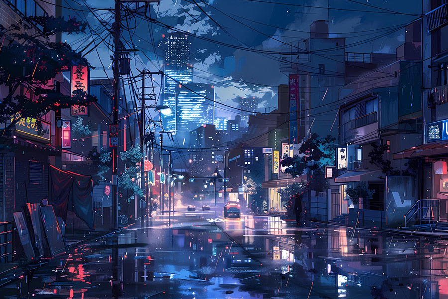 Illustrazione di strada anime