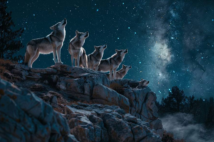 Meute de loups hurlant