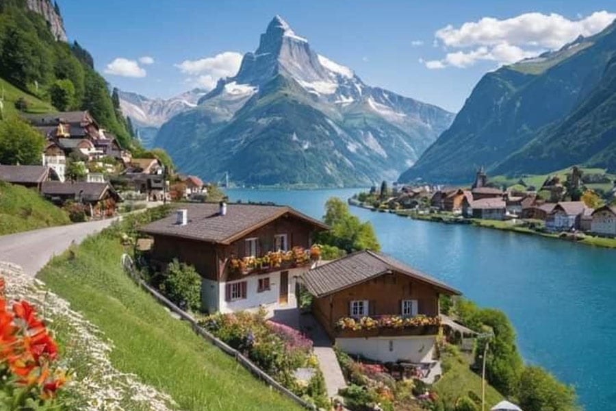 Zwitsers landschap en rivier