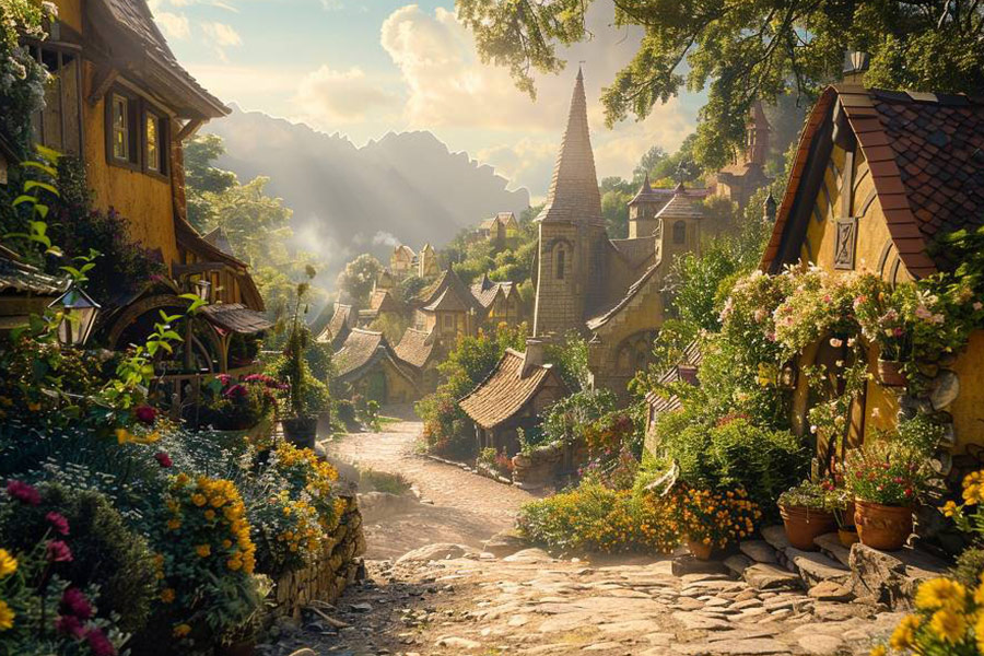 Fantastica immagine di un villaggio fantasy