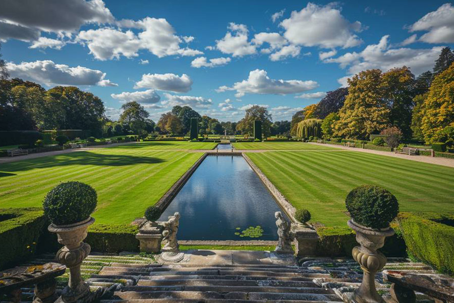 Enorme piscina in un parco giardino