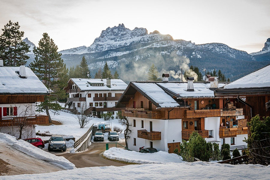 Coritna d ampezzo Italië huizen winter