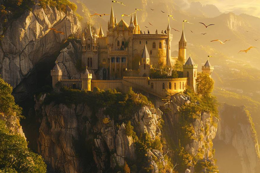 Un castello costruito sul fianco di una montagna