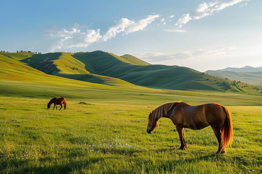 Caballos pastando tranquilamente