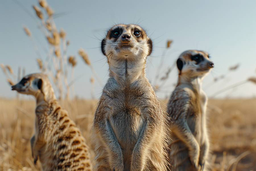 Une famille de suricates en alerte