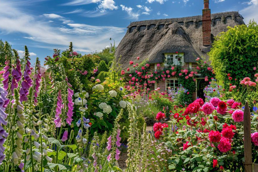 Un cottage inglese con un bellissimo giardino