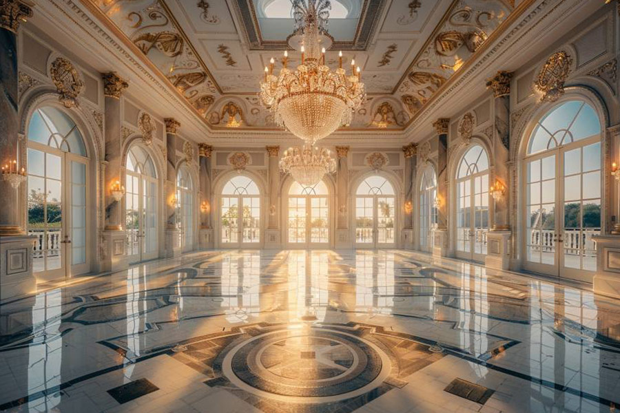 Grande sala da ballo con lampadario imponente