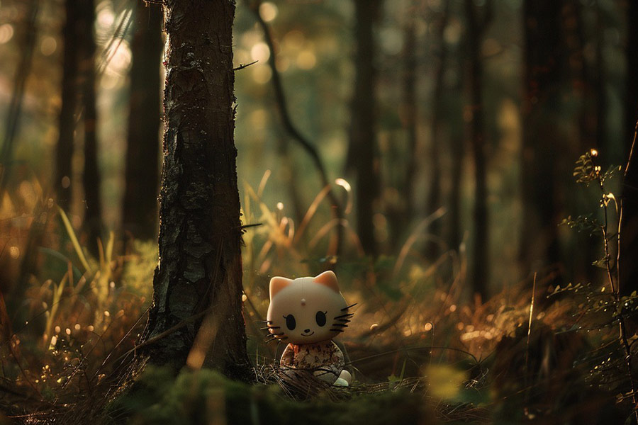 Ciao gattino nella foresta
