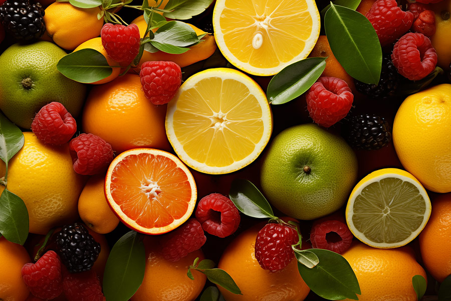 Tipi di frutta sani e colorati