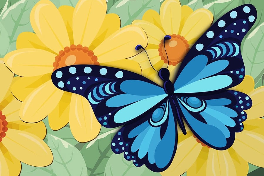 Cartone animato di fiori di farfalla