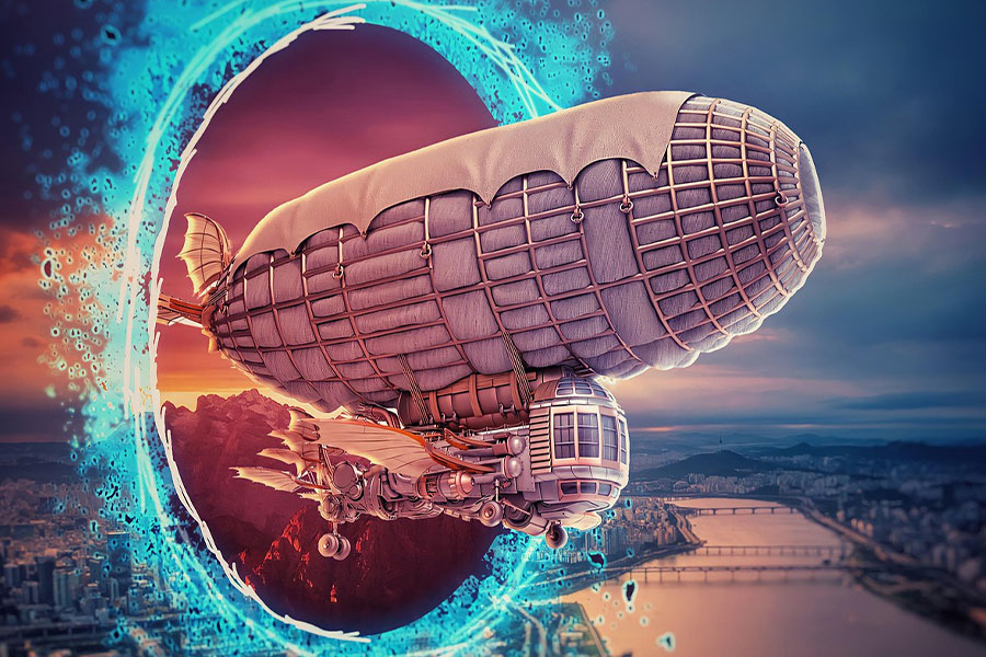 Dirigible steampunk surrealista