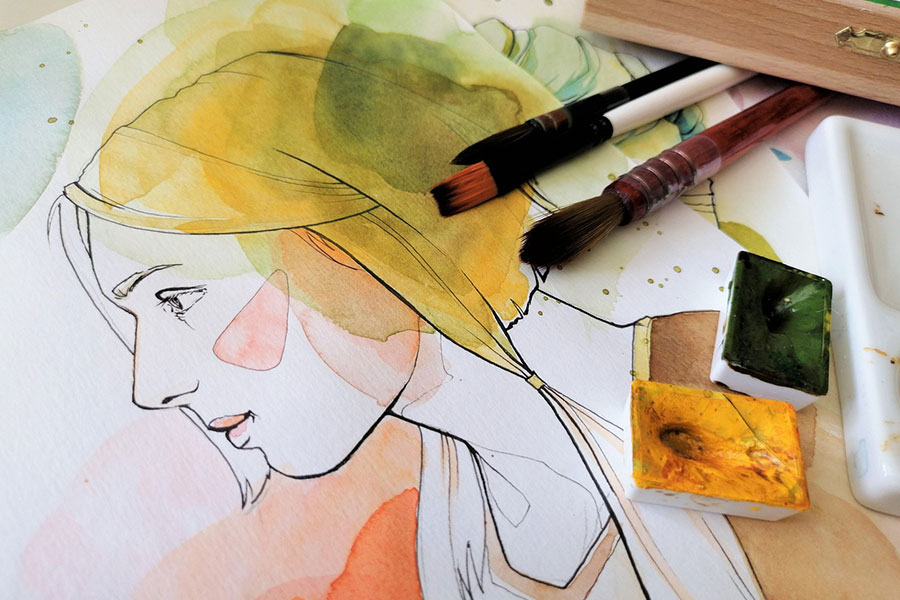 Retrato en acuarela de una mujer