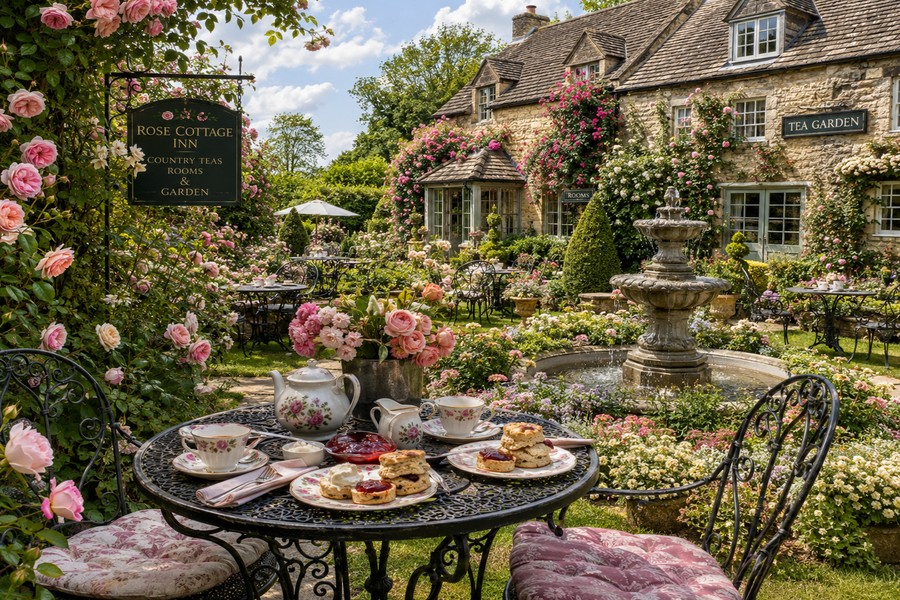 Jardín de té de la posada Rose Cottage