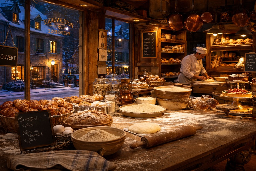 Panadería francesa en invierno