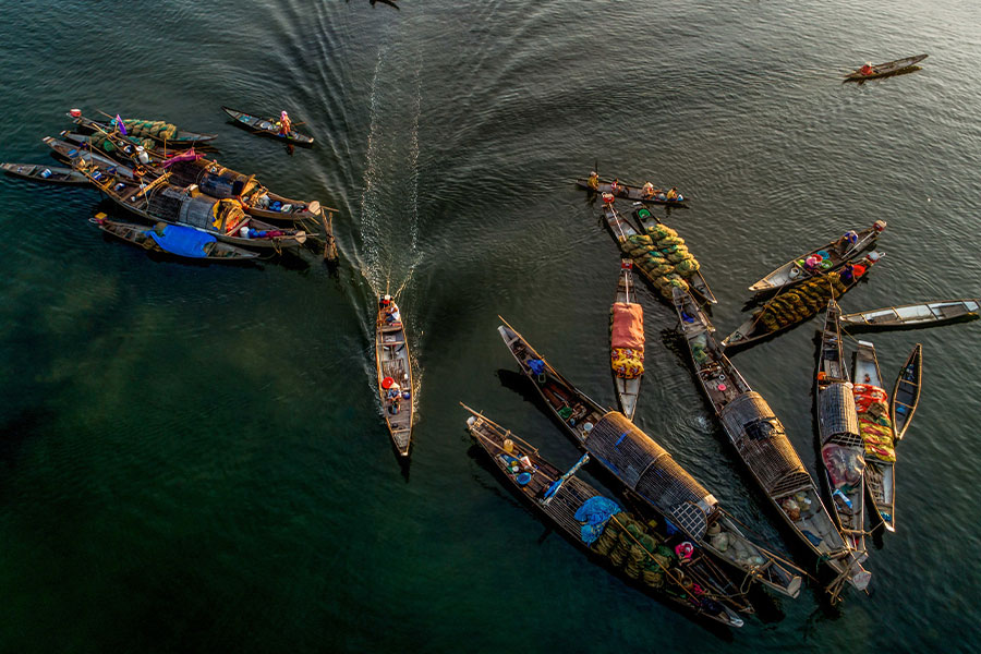 Impresionante fotografía aérea del delta del Mekong en Vietnam.