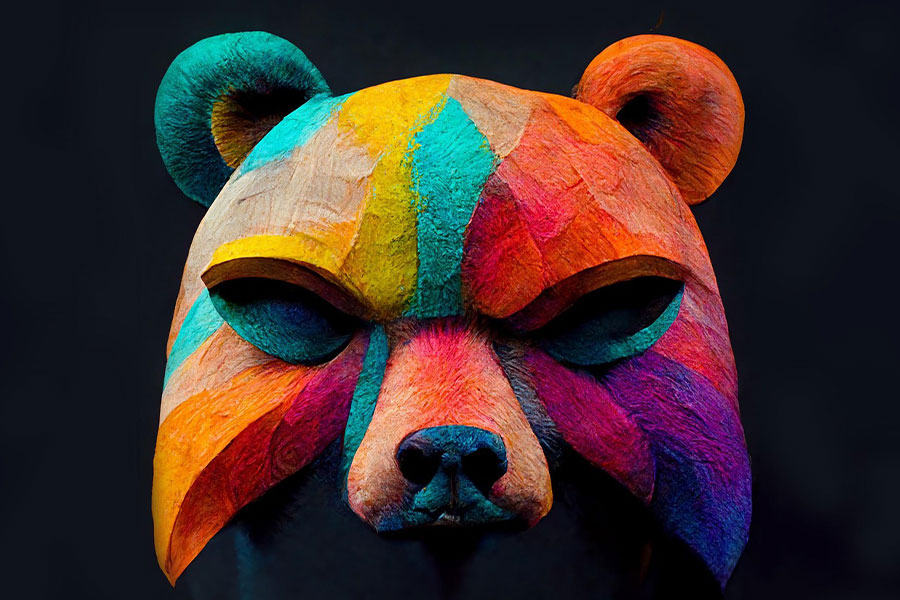 Máscara de oso artística y colorida