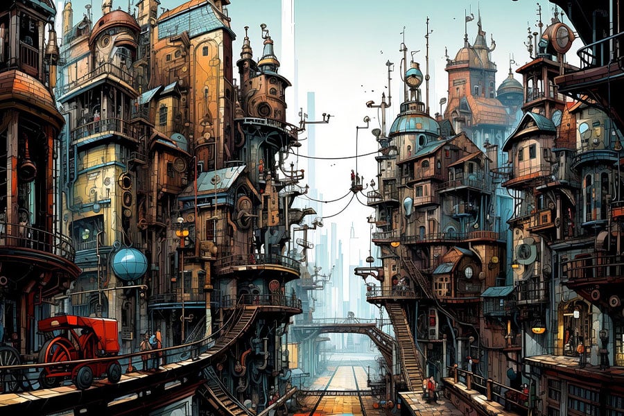 Ciudad en estilo steampunk