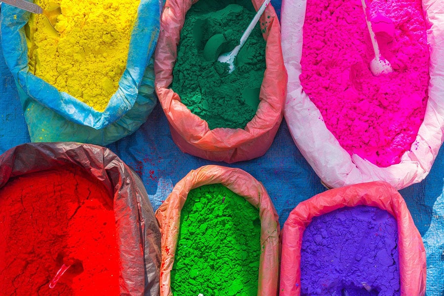 Bags of colorful powders