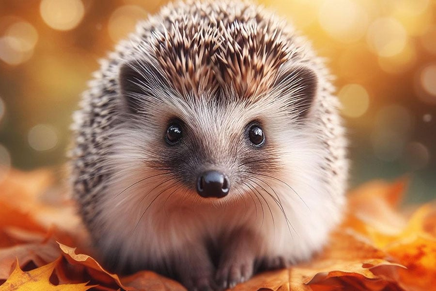 Lindo erizo que se acurruca para protegerse.