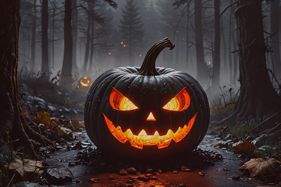 Black carved pumpkin