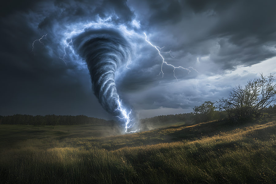 Storm with dark tornado