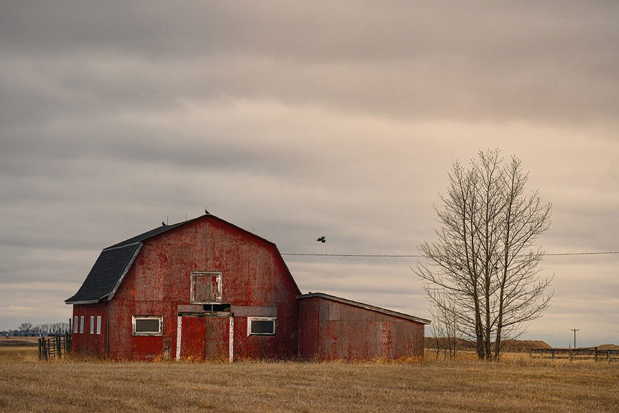 Red old barn in the farm