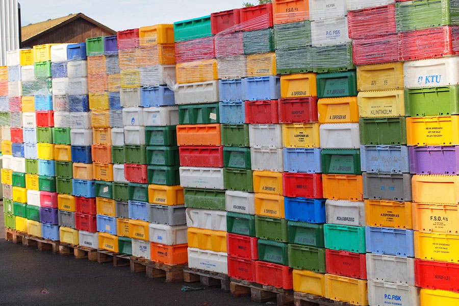 Colorful fish boxes fishing port