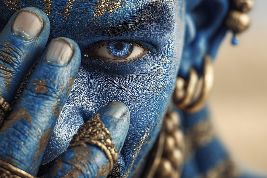 Blue color man magic genie