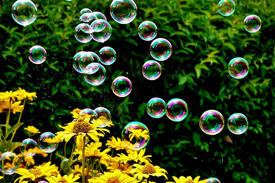 Soap bubbles flowers summer