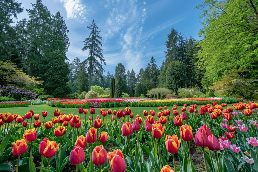 Jardin luxuriant rempli de tulipes colorées