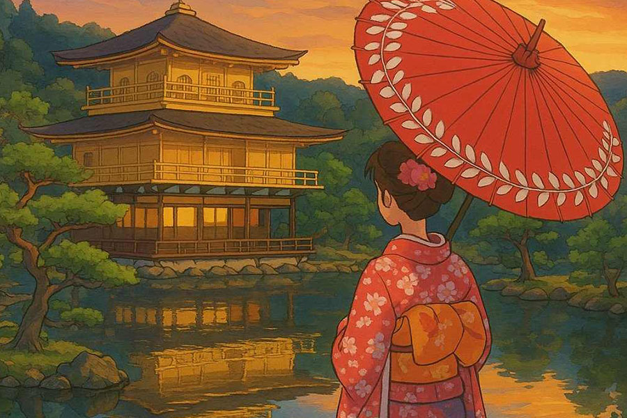 Japanese woman in red anime