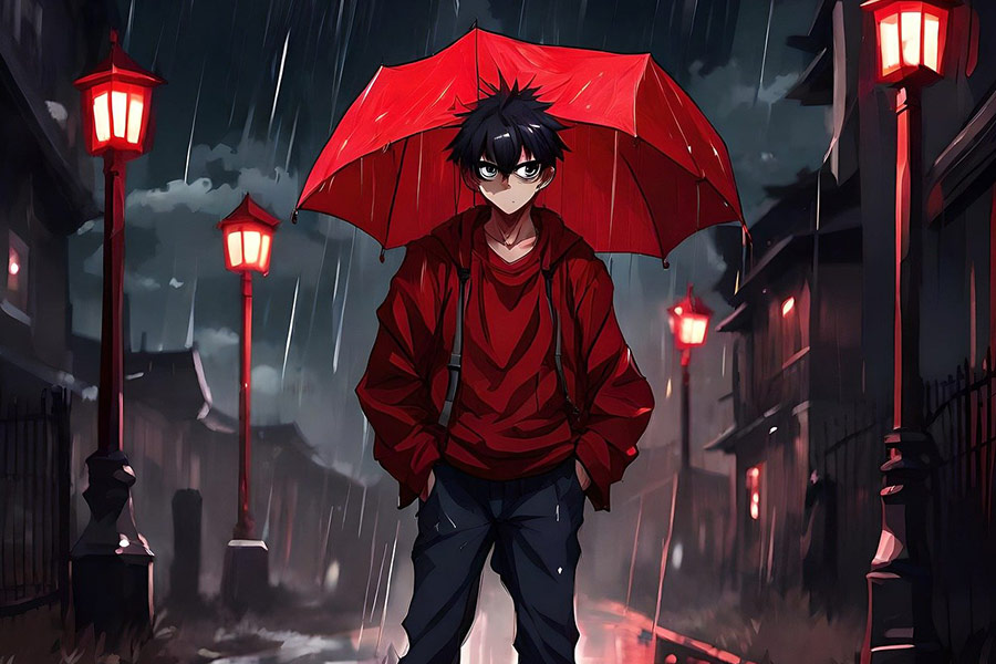 Boy in rain anime