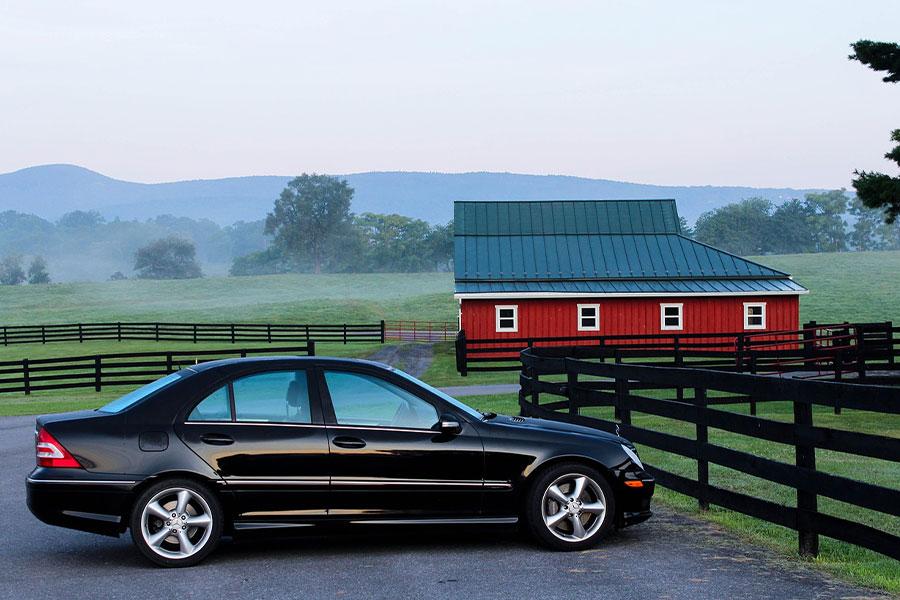 Black car park in the barn farm