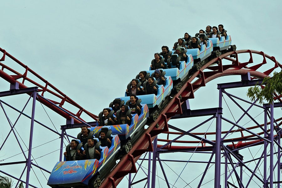 Having fun in the roller coaster