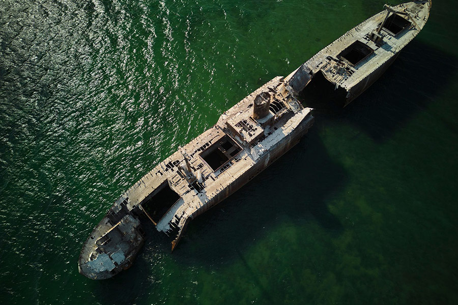 Shipwreck rust in the sea