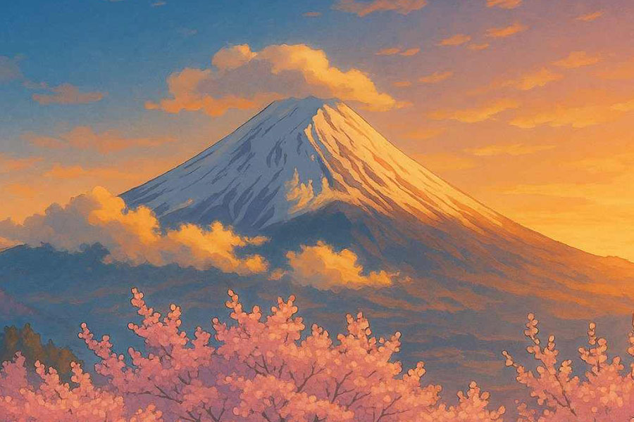 Anime style fuji in Japan