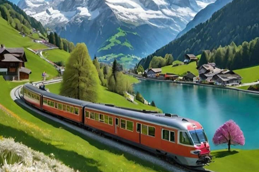 Train in the majestic sorrounding