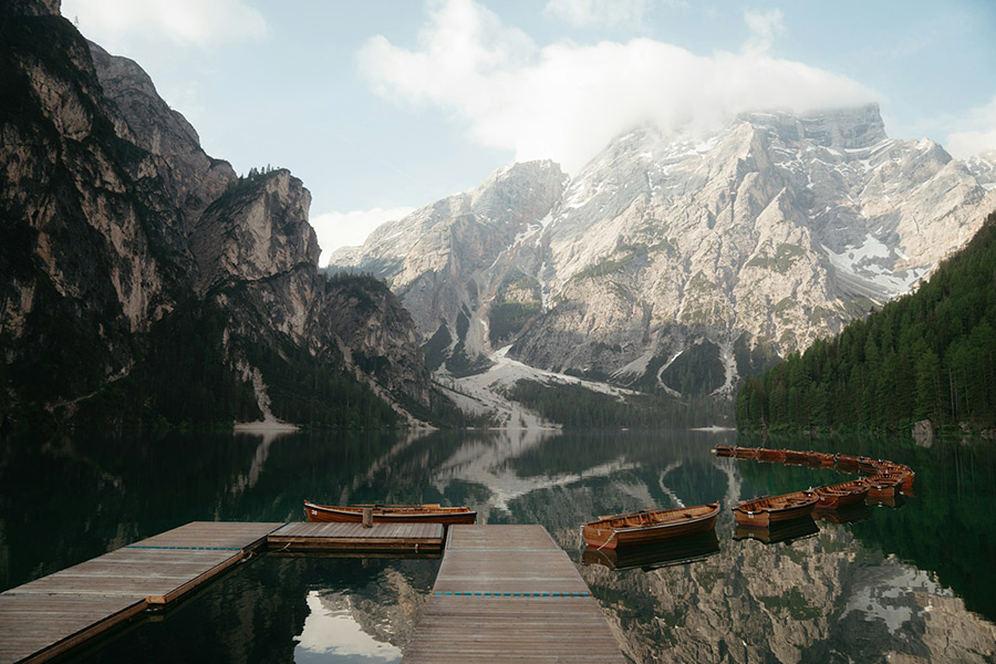 A beautiful mountain lake with dock