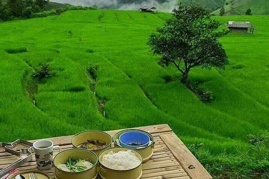 Food table beautiful scenery