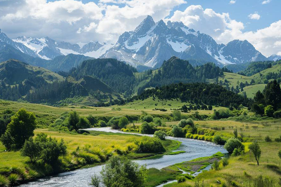 Tal mit einem sich windenden Fluss