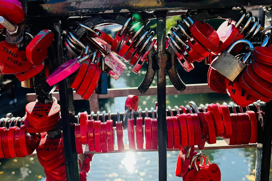 Colmar France heart shaped locks on a railing