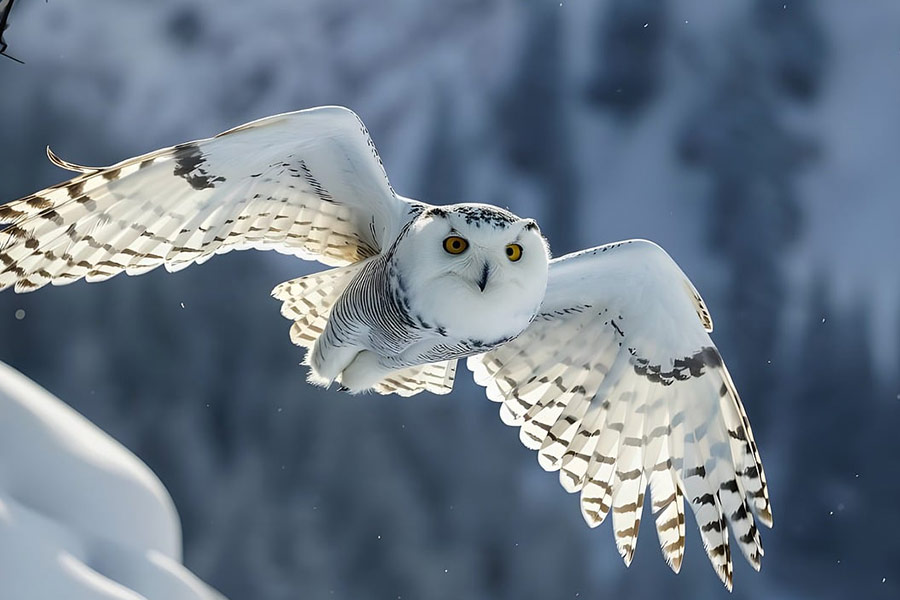 Gufo delle nevi in volo