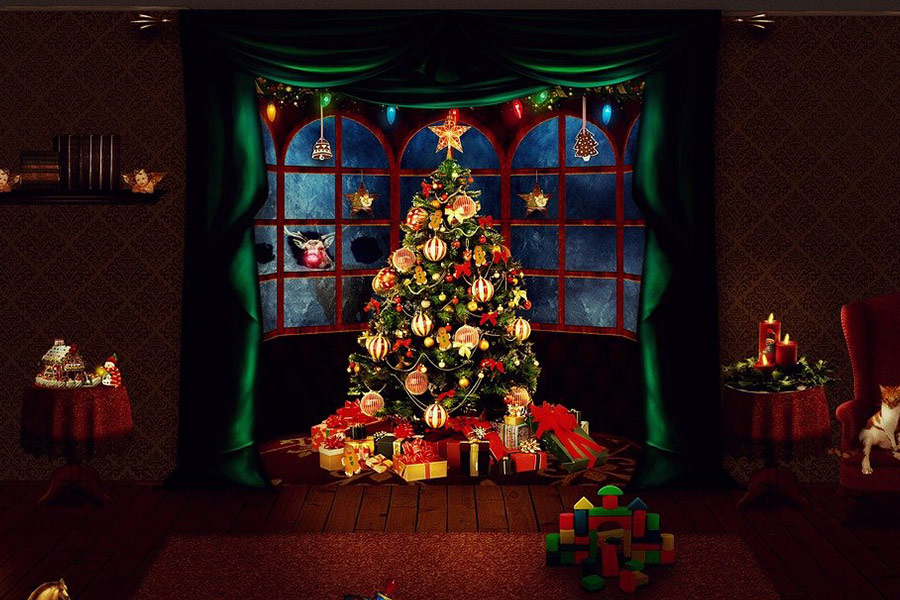 Christmas tree and gifts around