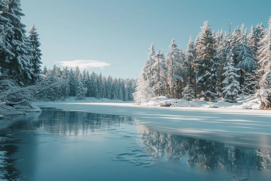 Eine Winterlandschaft mit schneebedeckten Bäumen