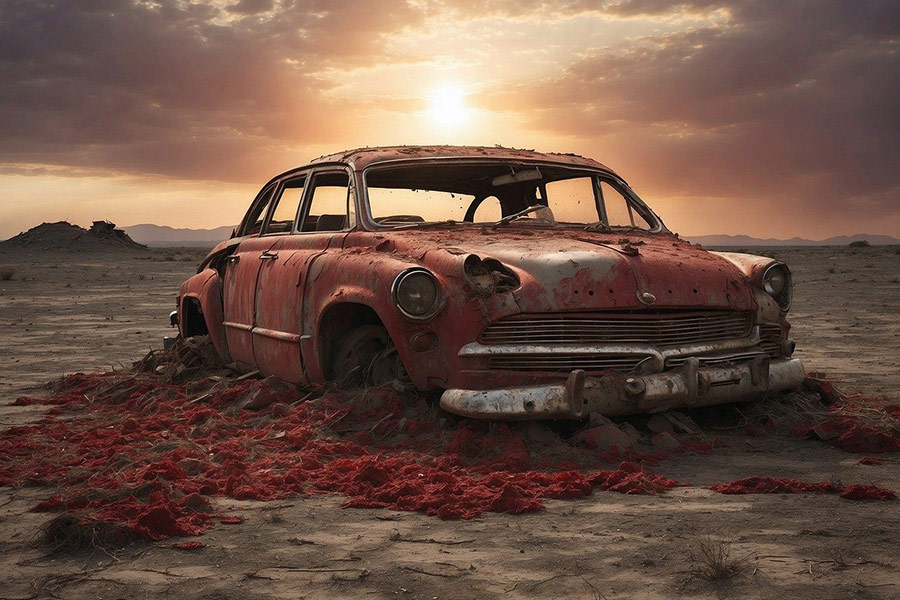 Abandoned car in the middle of nowhere