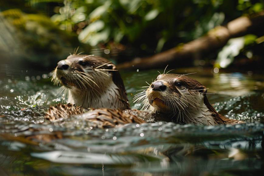 Twee otters zwemmen