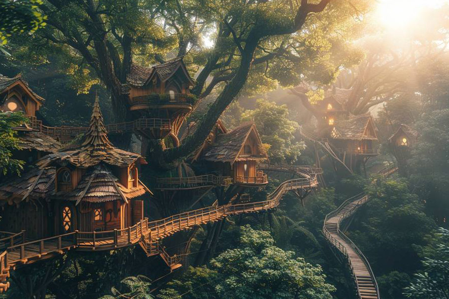 Mystical elven village in a forest