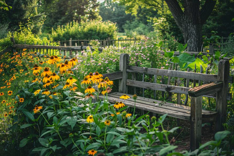 Rustikaler Garten mit Holzzäunen
